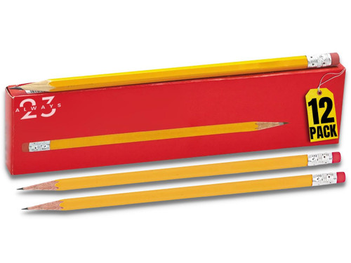 WoodCased Pencils, Yellow, Pre-sharpened, Pencils with Erasers, 2 HB 12 Pack