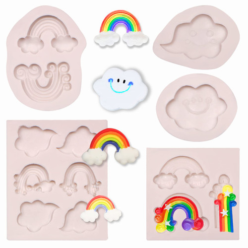 Rainbow Silicone Fondant Molds, Cloud Chocolate Baking Molds for Cake Decoration Cupcake Topper Candy Sugar Craft Gum Paste Clay Resin