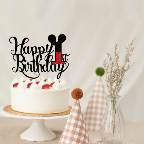 Mouse Happy 1st Birthday Cake Topper - Mouse Theme First Birthday Party Decorations, Kids Boys Girls 1st Birthday Party Decoration (1)