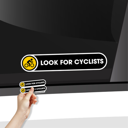 Look for Cyclists Small Vinyl Stickers | Safety Look for Cyclists Small Signs for Car Window | Waterproof Rideshare Stickers | Taxi Driver Signs | 2 Pack Glossy Permanent 1x5 Inches Safety Stickers