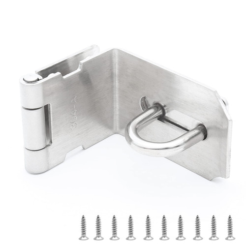 Door Hasp Latch 90 Degree Right Angle Padlock Hasp 304 Stainless Steel Safety Clasp Hasp Latch Lock, Silver