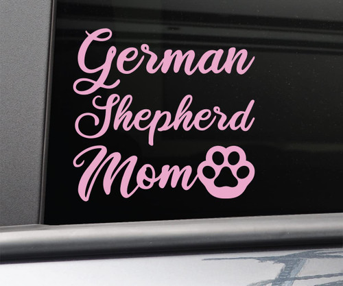 German Shepherd Mom Vinyl Decal Laptop Car Truck Bumper Window Sticker, 5.5" x 5.25", Pink