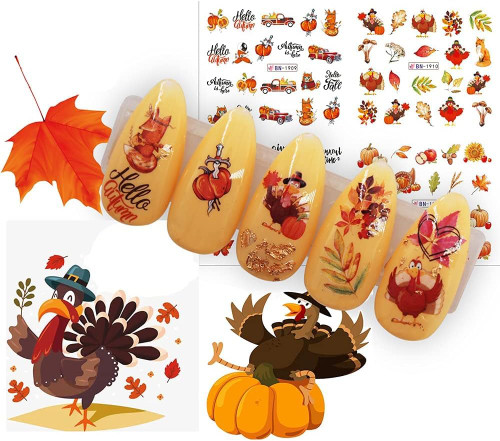 24 Sheets Fall Nail Stickers Thanksgiving Nail Art Decals Turkey Maple Leaf Pumpkin Nail Design Water Transfer Nail Art Stickers for Women Girls Kids DIY Nail Art Accessories 24 Sheets Fall Nail Stickers Thanksgiving Nail Art Decals Turkey Maple Leaf Pumpkin Nail Design Water Transfer Nail Art Stickers for Women Girls Kids DIY Nail Art Accessories