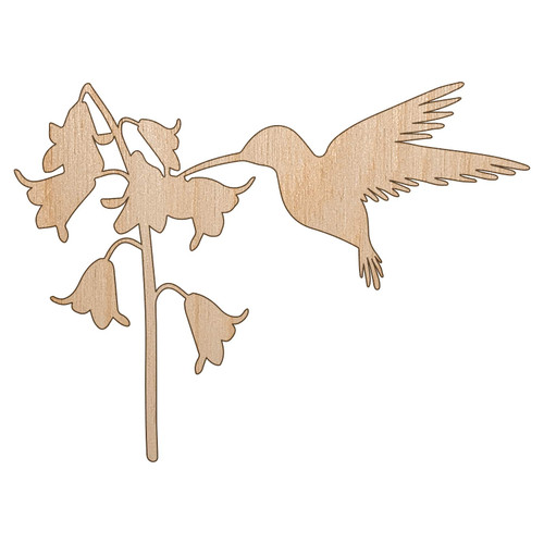 Hummingbird and Flower Unfinished Wood Shape Piece Cutout for DIY Craft Projects - 1/4 Inch Thick - 6.25 Inch Size