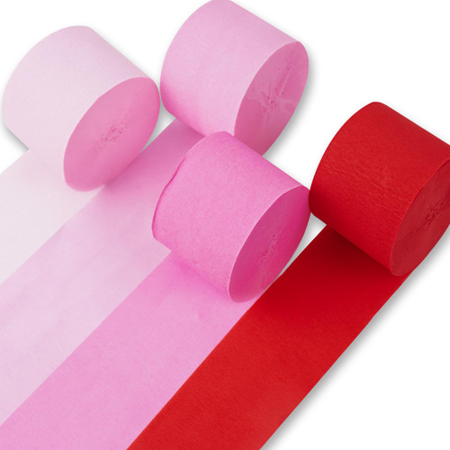 Crepe Paper Streamers 4 Rolls 328ft, Pack of Crepe Paper Pink and Red Streamers Party Decorations, Crepe Paper for Birthday Party Decorations, Wedding Decorations (1.8 in x 82 Ft/Roll)