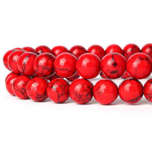 Red Turquoise Natural Gemstone Beads for Jewelry Making - 45pcs 8mm Loose Round Stone Beads for DIY Bracelets and Necklaces Red Turquoise Natural Gemstone Beads for Jewelry Making - 45pcs 8mm Loose Round Stone Beads for DIY Bracelets and Necklaces