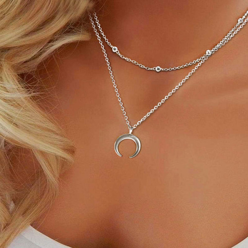 Boho Silver Crescent Pendant Necklace Dainty Adjustable Moon Necklace Layering Half Moon Necklace for Women Girl Jewelry Boho Silver Crescent Pendant Necklace Dainty Adjustable Moon Necklace Layering Half Moon Necklace for Women Girl Jewelry