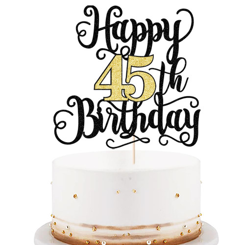 Happy 45th birthday cake topper, Black and gold glitter 45th birthday party cake decorations, Happy 45th birthday party decorations, 45th anniversary party decorations,Hello 45th,Cheers to 45 Years Happy 45th birthday cake topper, Black and gold glitter 45th birthday party cake decorations, Happy 45th birthday party decorations, 45th anniversary party decorations,Hello 45th,Cheers to 45 Years