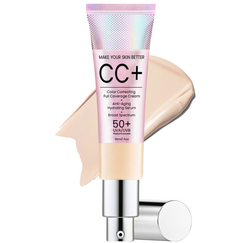 CC Cream with SPF 50, CC Cream Foundation, Lightweight CC Cream Foundation Full Coverage, Evens Skin Tone, Control Oil and Moisturize Waterproof Long Lasting Matte CC Cream (Ivory)