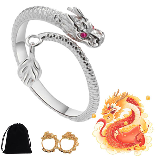 Dragon's Tail Qiankun Lucky Ring, Adjustable Wrap Dragon Rings for Women Mem, Feng Shui Ring for Wealth and Protection Good Luck Money Amulet (silver)