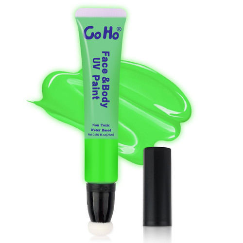 UV Blacklight Neon Green Face Body Paint,Water Based Bright Color Neon Fluorescent Body Paint with Cushion Applicator,Glow In The Dark Under UV Lighting Party Neon Green Grinch Makeup Washable UV Blacklight Neon Green Face Body Paint,Water Based Bright Color Neon Fluorescent Body Paint with Cushion Applicator,Glow In The Dark Under UV Lighting Party Neon Green Grinch Makeup Washable