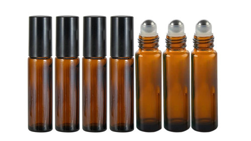 Portable Roller Bottles, Essential Oil Roller Bottles, Glass Roll-on Bottles, with Stainless Steel Roller Balls for Essential Oil Perfume Oil, 10ml, 7 Packs (Amber)