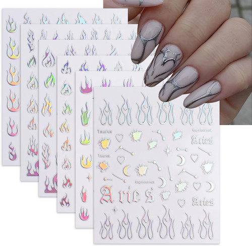 6 Sheets Aurora Flame Nail Stickers Laser Flame Nail Decals 3D Self Adhesive Silver Fire Nail Decals Stickers Holographic Goth Star Nail Art Supplies Hollow Out Design for Women Manicure Decorations 6 Sheets Aurora Flame Nail Stickers Laser Flame Nail Decals 3D Self Adhesive Silver Fire Nail Decals Stickers Holographic Goth Star Nail Art Supplies Hollow Out Design for Women Manicure Decorations