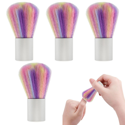 4 PACK Dust Brush for Acrylic Nails, Soft Brush Nail Soft Kabuki Nail Art Dust Powder Remover Brush Hair Dust Cleaner Brush for Makeup Manicure Tool (Rainbow colors)