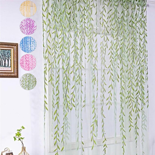 Weeping Willow Curtains,Vine Curtains,Cute Green Sheers Leaf Curtains,Weeping Willow Sheer Curtains, Weeping Willow Tree Window Curtains For Living Room, Bedroom, Balcony (40*106in,Green)