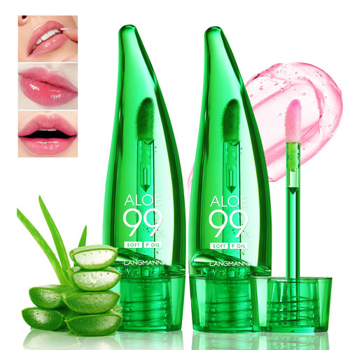 2 Pcs Aloe Vera Color Changing Lipstick Lip Oil Tinted, Pink Magic PH Temperature Color Changing Lip Gloss, Long Lasting Nutritious Lip Balm Moisturizer Plumper Lip Care Lip Gloss