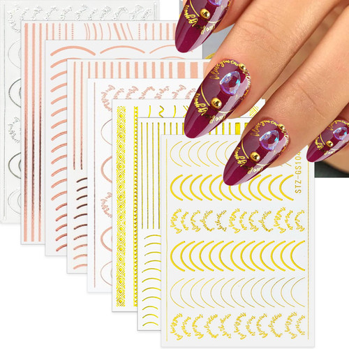 8 Sheets Gold Nail Art Stickers 3D Metallic Lines Nail Decals Self-Adhesive Nail Decals Silver Nail Sticker Curve Stripe Wave Nail Design Stickers for Women Nail Art Decorations 8 Sheets Gold Nail Art Stickers 3D Metallic Lines Nail Decals Self-Adhesive Nail Decals Silver Nail Sticker Curve Stripe Wave Nail Design Stickers for Women Nail Art Decorations