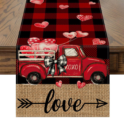 Valentines Day Table Runner Red Buffalo Plaid Love Hearts Truck Valentine's Day Table Runner - Anniversary Wedding Seasonal Kitchen Dining Table Decoration for Indoor Home Party Decor 13x72 Inch Valentines Day Table Runner Red Buffalo Plaid Love Hearts Truck Valentine's Day Table Runner - Anniversary Wedding Seasonal Kitchen Dining Table Decoration for Indoor Home Party Decor 13x72 Inch