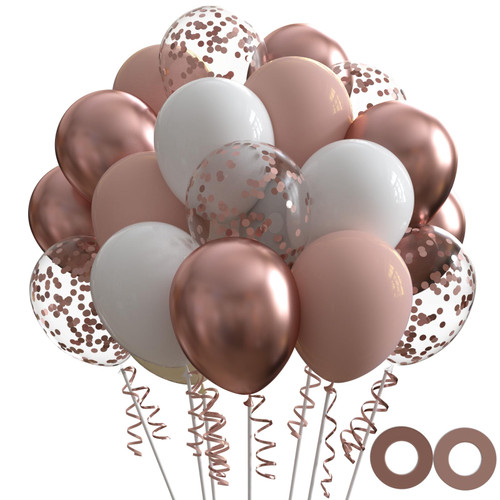70pcs White Rose Gold Confetti Balloons Kit, 12inch Rose Gold White Confetti Latex Balloons for Baby Shower, Wedding, Birthday, Graduation Party Decorations (2 Ribbons) 70pcs White Rose Gold Confetti Balloons Kit, 12inch Rose Gold White Confetti Latex Balloons for Baby Shower, Wedding, Birthday, Graduation Party Decorations (2 Ribbons)