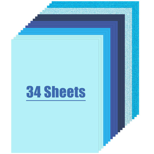 34 Sheets Blue Cardstock Paper, Glitter Cardstocks A4 Construction Paper Colored Cardstock Paper for Card Making Kids Art Crafts Scrapbooking