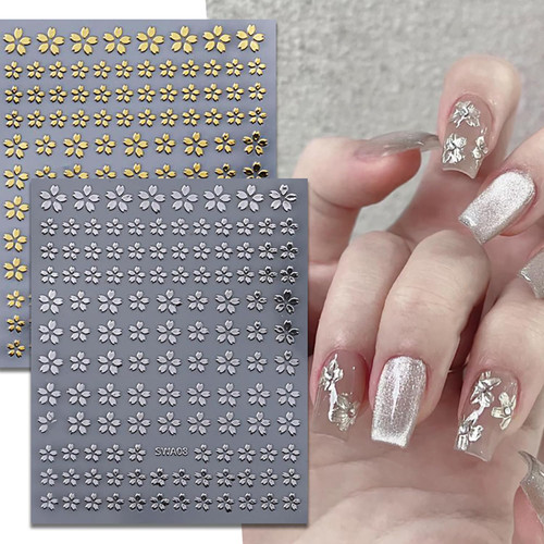 6 Sheets Nail Art Stickers Decals 3D Flower Nail Stickers Self Adhesive Nail Art Design Decorations Accessories Gold Silver Flowers Nail Art Decals Spring Summer Nail Supplies for Women Girls