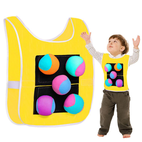 Stick Ball Vest, Dodgeball Game With 5 Sticky Ball, Dodgeball Tag Sticky Vest Stick Ball Outdoor Throwing Target Game Props,Vest Stic-ky Balls Toy Sticky Vest Indoor Goo Ball Parent-Child Game