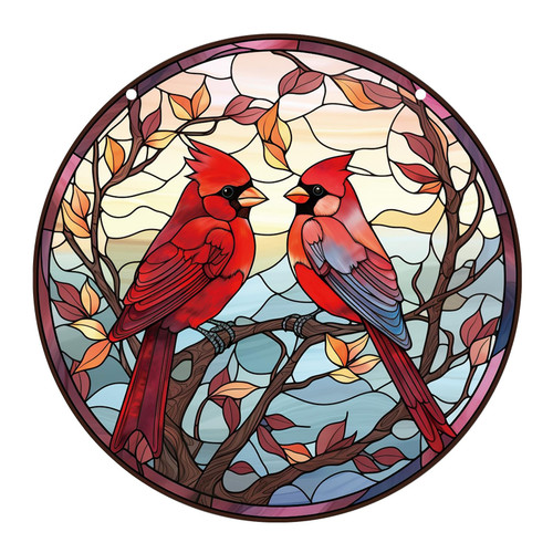 Cardinal Suncatcher Acrylic Window Hanging, Stained Window Wall Hanging Room Acrylic Decor Front Door Decor Colorful Sun Suncatcher Panel with Chain Window Hanging Decor Gift 5.9''