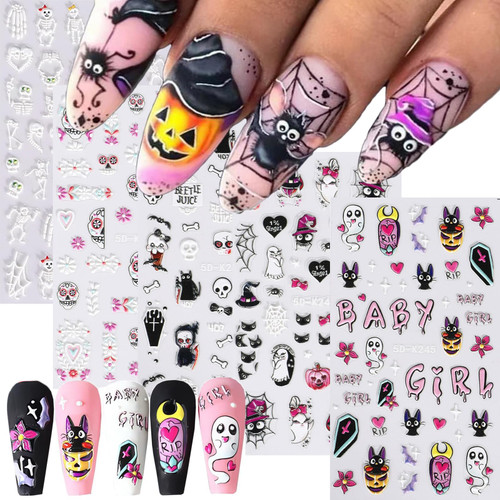Halloween Nail Art Stickers 5 Sheets 5D Embossed Nail Decals Ghost Skull Pumpkin Cat Cute Halloween Nail Designs Relief Sticker Self-Adhesive Nail Supplies Halloween Nail Decorations for Women Girls Halloween Nail Art Stickers 5 Sheets 5D Embossed Nail Decals Ghost Skull Pumpkin Cat Cute Halloween Nail Designs Relief Sticker Self-Adhesive Nail Supplies Halloween Nail Decorations for Women Girls