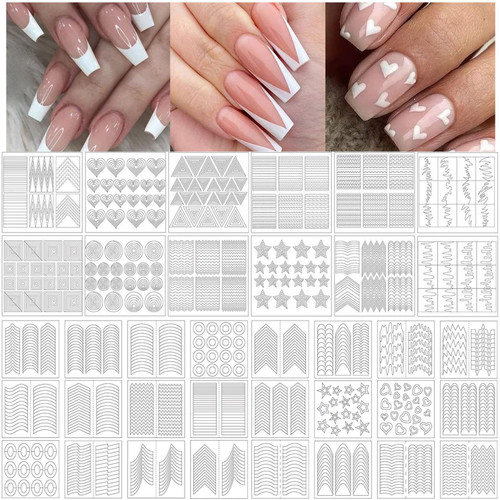 2720pcs French Tip Nail Guides French Nail Stickers Stencil French Nail Art Tips Guides Self Adhesive French Manicure Strips for Edge Auxiliary Stickers Decals (60 Designs, 36 Sheets) 2720pcs French Tip Nail Guides French Nail Stickers Stencil French Nail Art Tips Guides Self Adhesive French Manicure Strips for Edge Auxiliary Stickers Decals (60 Designs, 36 Sheets)