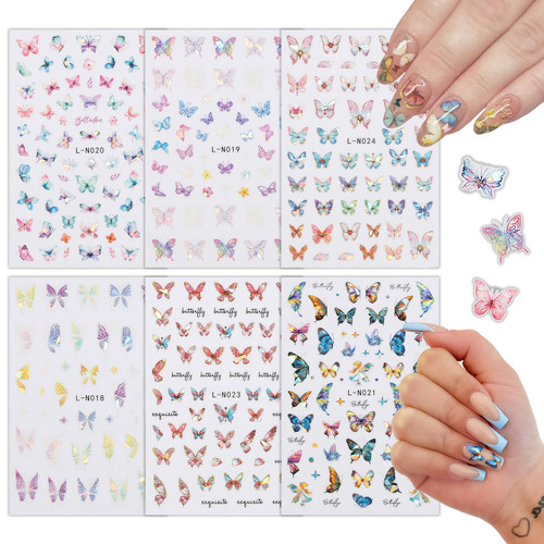 6Sheets 3D Dreamy Butterfly Nail Stickers Fall Nail Decals 3D Laser Butterfly Nail Art StickersDesign Nail Art Supplies Colorful Butterfly Nail Stickers Nail Decals for Women Manicure Decorations
