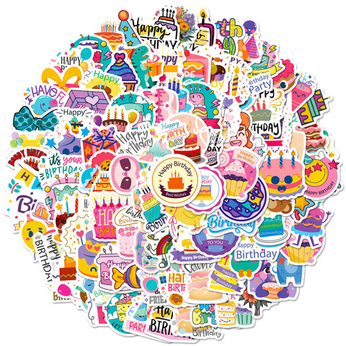 Birthday Stickers for Kids, 100PCS Waterproof Vinyl Stickers for Water Bottles, Notebooks, Laptops, Phone Cases, Decorative Gifts for Teen Girls