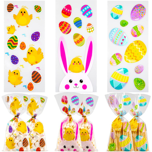 150pcs Cellophane Bags 5X11 Easter Treat Bags with Ties Goodie Bags Clear Gift Bags for Candy Cookie Party Favor Birthday Baby Shower