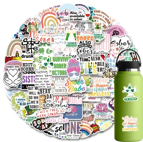100Pcs Sober Stickers, Vinyl Sobriety Stickers Decals for Laptop Water Bottle Bumper Luggage Computer Skateboard Snowboard. Gift for Kids Girls Teens