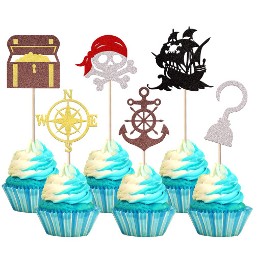 24 Pack Pirate Cupcake Toppers Glitter Compass Skull Pirate Ship Treasure Box Ship Anchor Cupcake Picks Pirate Theme for Baby Shower Kids Birthday Party Cake Decorations Supplies 24 Pack Pirate Cupcake Toppers Glitter Compass Skull Pirate Ship Treasure Box Ship Anchor Cupcake Picks Pirate Theme for Baby Shower Kids Birthday Party Cake Decorations Supplies