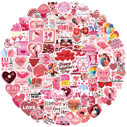 Valentine's Day Stickers for Kids, 100PCS Waterproof Vinyl Stickers for Water Bottles, Notebooks, Laptops, Phone Cases, Decorative Gifts for Teen Girls