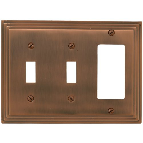 Amertac 84TTRAC 2 Toggle/1 Rocker-GFCI Steps Wallplate, Antique Copper