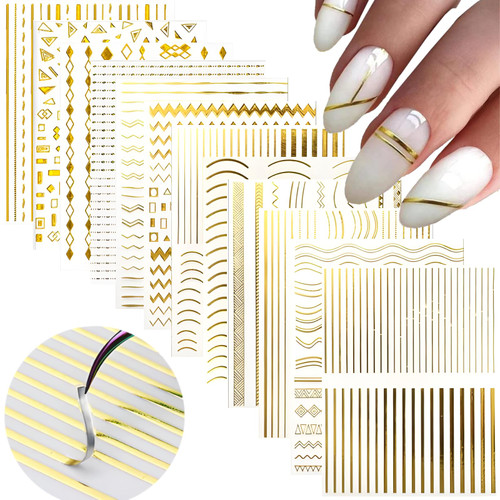 12 Sheets Gold Nail Stickers 3D Self Adhesive Gold Metal Nail Art Stickers Gold Line Nail Decals Gold French Nail Supplies Wave Nail Art for Women and Girls 12 Sheets Gold Nail Stickers 3D Self Adhesive Gold Metal Nail Art Stickers Gold Line Nail Decals Gold French Nail Supplies Wave Nail Art for Women and Girls