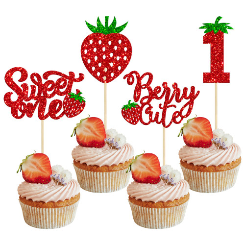 24Pcs Sweet One Cupcake Toppers Glitter First Birthday Strawberry Cupcake Picks for Fruit Baby Shower 1st Birthday Berry Sweet Cupcake Decorations Party Supplies Red 24Pcs Sweet One Cupcake Toppers Glitter First Birthday Strawberry Cupcake Picks for Fruit Baby Shower 1st Birthday Berry Sweet Cupcake Decorations Party Supplies Red