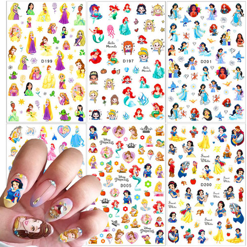 6 Sheets Cute Cartoon Nail Art Stickers Cartoon 3D Self Adhesive Nail Art Supplies Nail Stickers Cute DIY Nail Designs Decals Nails Art Decorations for Women Girls