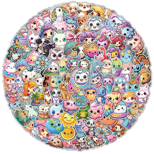 100 PCS Cute Stickers for Kids, Vinyl Waterproof Funny Aesthetic Anime Stickers, Water Bottle Laptop Phone Scrapbook Skateboard Stickers for Kids, Kawaii Water Bottle Stickers for Kids