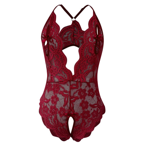 Women One Piece Lingerie Sexy V Neck Teddy Bodysuit Floral Lace Nightie Scalloped Trim Hollow Out Babydoll Underwear Wine Women One Piece Lingerie Sexy V Neck Teddy Bodysuit Floral Lace Nightie Scalloped Trim Hollow Out Babydoll Underwear Wine