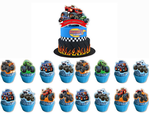25PCS Monster Truck Cake Toppers Cupcake Toppers Cake Decorations,Monster Truck Hot Wheels Cars Birthday Party Supplies Decorations (1)