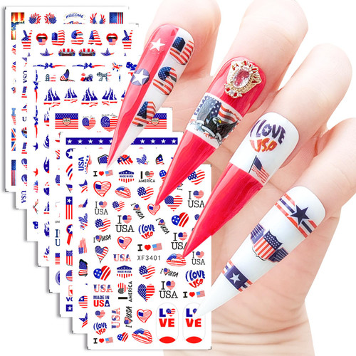 8 Sheets 4th of July Nail Art Stickers American Independence Day Nail Decals 3D Self-Adhesive Nail Art Supplies National Flag Star Letter Design USA Flag Patriotic Nail Stickers for Memorial Day 8 Sheets 4th of July Nail Art Stickers American Independence Day Nail Decals 3D Self-Adhesive Nail Art Supplies National Flag Star Letter Design USA Flag Patriotic Nail Stickers for Memorial Day