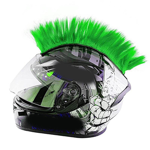 Helmets Mohawk Wig, Self-Adhesive Mohawk Motorcycle Helmets, Mohawk Synthetic Wigs for Bicycle Ski Snowboard Helmets, Reusable Design Light Green