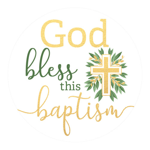 Greenery and Gold Cross Baptism Favor Stickers - 1.75 in - 40 Christian Faith Labels