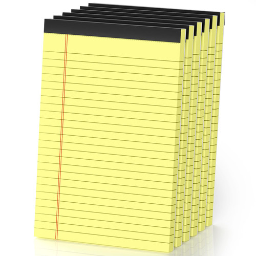 6 Pack Note Pads 5 x 8 Inch Small Legal Pads 5 x 8 College Ruled Notepad, Yellow Writing Pads for Work or School, 30 Sheets/Pad, Perforated Recycled Note Paper for Note-Taking, Grocery List