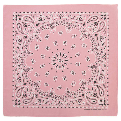 100% Cotton Western Paisley Bandanas (22 inch x 22 inch) Made in USA - Light Pink Single Piece 22x22 - Use For Handkerchief, Headband, Cowboy Party, Wristband, Head Scarf - Double Sided Print