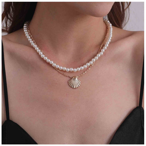 Boho Layered Shell Necklace Choker Gold Scallop Pendant Necklace Layering Pearl Choker Necklace Wedding Necklace Chain Jewelry for Women and Girls Boho Layered Shell Necklace Choker Gold Scallop Pendant Necklace Layering Pearl Choker Necklace Wedding Necklace Chain Jewelry for Women and Girls