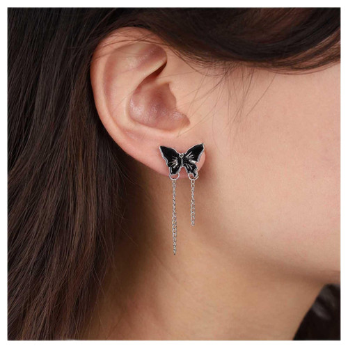 Boho Butterfly Chain Earrings Black Enamel Butterfly Earrings Vintage Butterfly Studs Earrings Minimalist 3D Butterfly Earrings Jewelry for Women and Girls