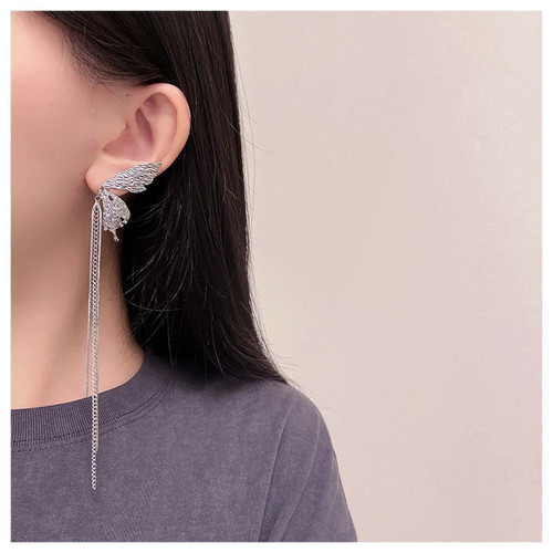 Vintage Butterfly Wing Earrings Tassel Chain Drop Earrings Silver Long Chain Tassel Dangle Earrings Half Wing Stud Earrings Jewelry for Women and Girls